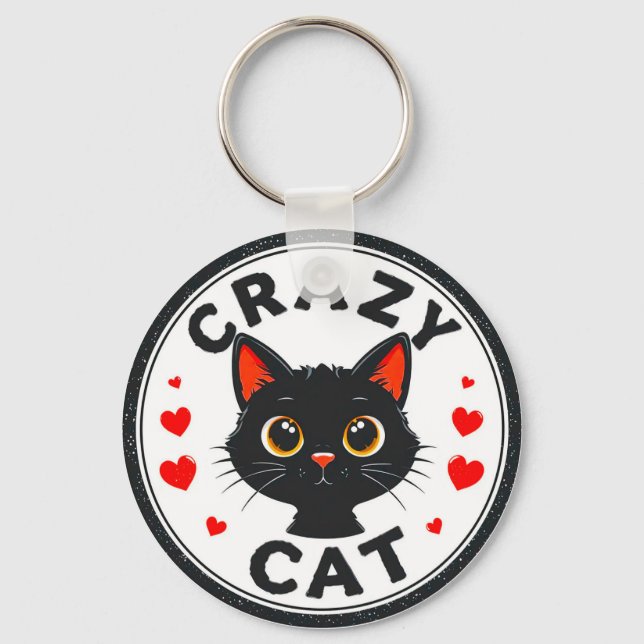 Llavero Gato negro lindo con corazones (Anverso)