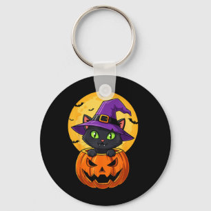 Llavero Gato Negro Lindo Sombrero de Bruja En Calabaza Muj