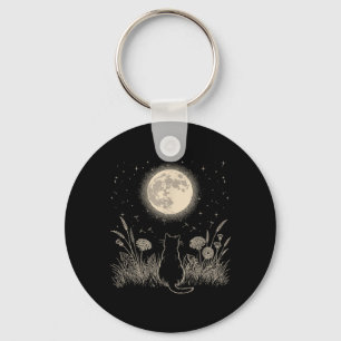 Llavero Gato Negro Luna Floral Estético Hombres Mujeres Ga