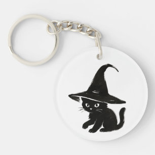 Llavero Gato negro minimalista con diseño de sombrero de b