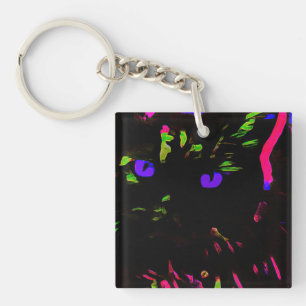 Llavero Gato negro neón con ojos brillantes