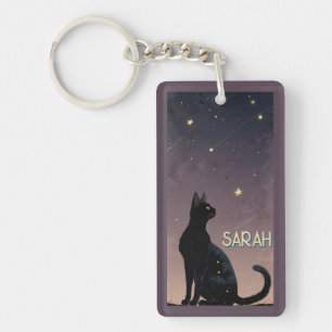 Llavero Gato Negro Noche Estrellada Regalo de Arte Felino