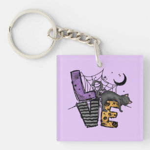 Llavero Gato negro perezoso en la web araña con amor