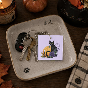 Llavero Gato Negro Rosa Púrpura Calabaza Calabaza