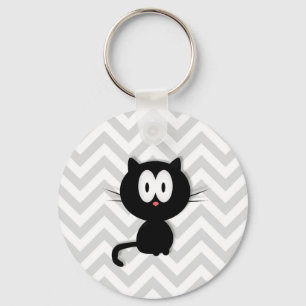 Llavero Gato negro sobre chevron gris
