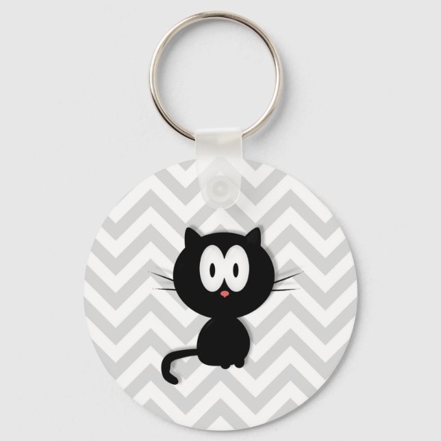 Llavero Gato negro sobre chevron gris (Anverso)