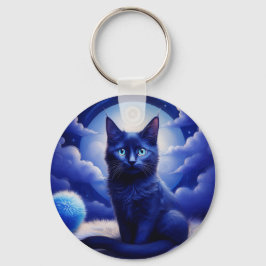 Llavero Gato Negro Sobre Un Fondo De Una Luna Azul