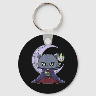 Llavero Gato Negro Vampiro Drácula y Fuego Mágico Para