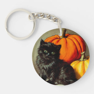 Llavero Gato negro vintage de Halloween y calabazas