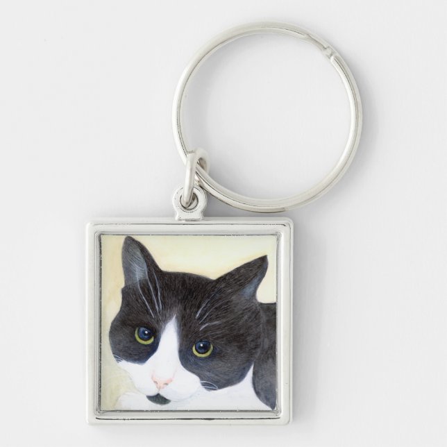 Llavero Gato negro y blanco (Frente)