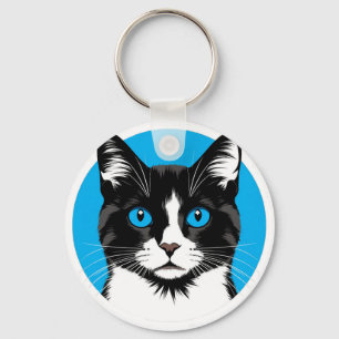 Llavero Gato negro y blanco con ojos azules
