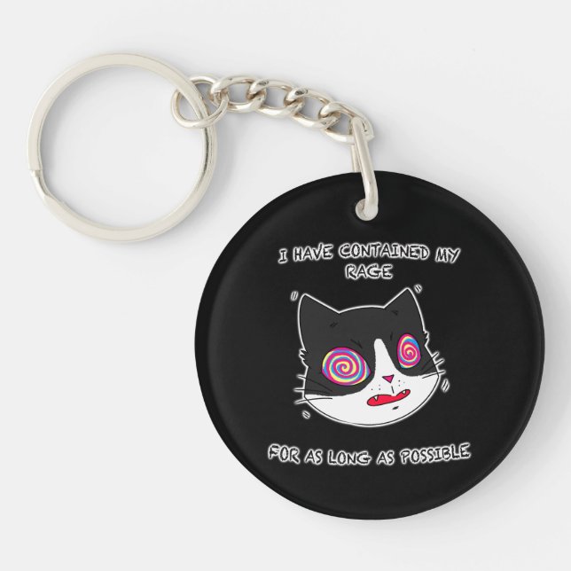 Llavero Gato negro y blanco con texto gracioso (Frente)