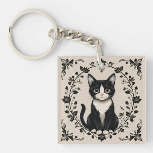 Llavero Gato negro y blanco elegante