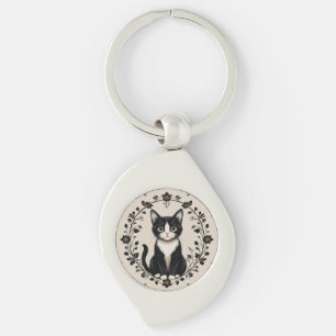 Llavero Gato negro y blanco elegante