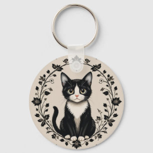 Llavero Gato negro y blanco elegante