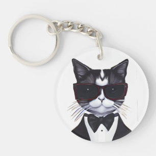 Llavero Gato negro y blanco en un esmoquin y una corbata d