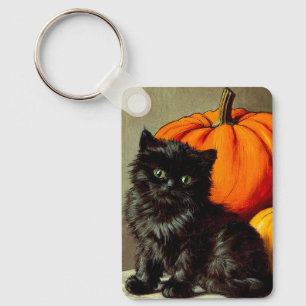 Llavero Gato negro y calabazas vintage de Halloween