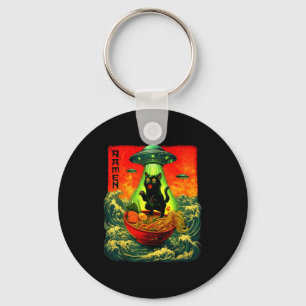 Llavero Gato ovni de ramen alienígena regalos de arte retr