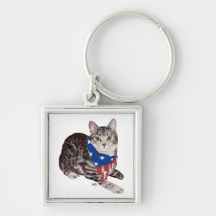Llavero Gato Patriótico Americano Shorthair Tabby