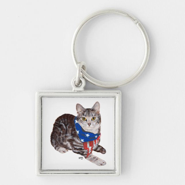 Llavero Gato Patriótico Americano Shorthair Tabby (Frente)