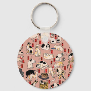 Llavero Gato Patrón Ukiyo-e Japonés Antiguo: Kuniyoshi