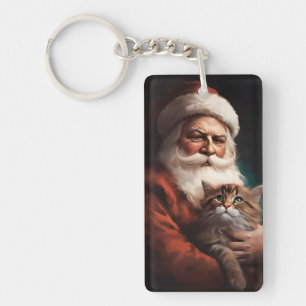 Llavero Gato Persa con Papá Noel Festivo de Navidad