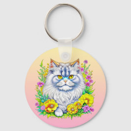 Llavero Gato persa en flores personalizado