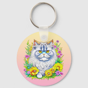 Llavero Gato persa en flores personalizado