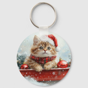 Llavero Gato Persa en Trineo Deja que Nieve Navidad