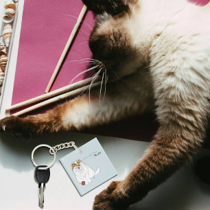 Llavero Gato Persa Lindo y Esponjoso Meow Divertido Azul