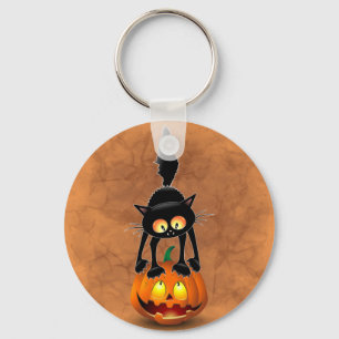 Llavero Gato Personalizado asustado de Halloween en calaba
