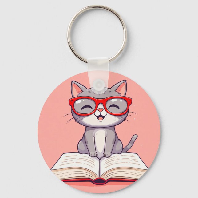 Llavero Gato Personalizado lindo con gafas (Anverso)