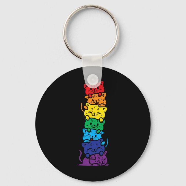 Llavero Gato Pila Arcoiris Orgullo Gay Cute Lgbt Animal Ma (Anverso)