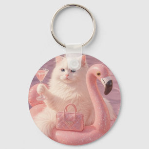 Llavero Gato Princesa de Lujo en Flotador de Flamenco Rosa