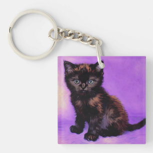 Llavero Gato púrpura estilo Van Gogh