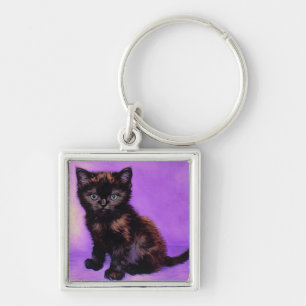 Llavero Gato púrpura estilo Van Gogh