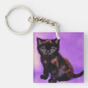 Llavero Gato púrpura estilo Van Gogh