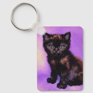 Llavero Gato púrpura estilo Van Gogh