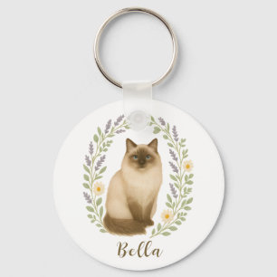 Llavero Gato Ragdoll Floral Marco Nombre Personalizado