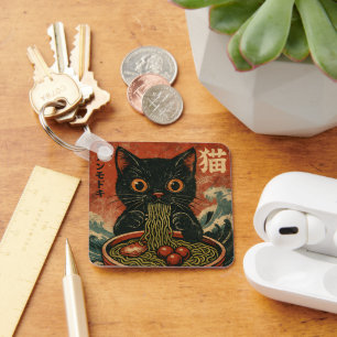 Llavero Gato Ramen japonés gracioso gráfico Kawaii Cat Ani