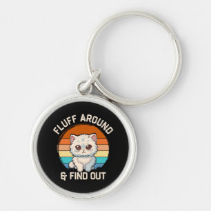 Llavero Gato Retro Divertido Averigua y Fluff Alrededor