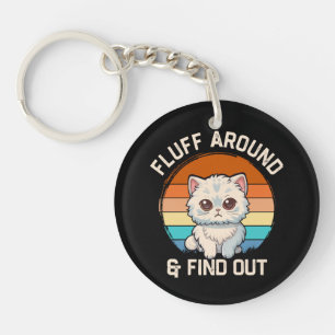 Llavero Gato Retro Divertido Fluff Around y Descubre