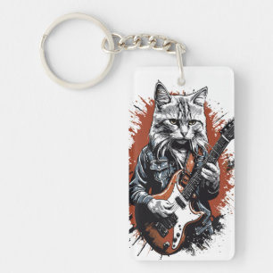 Llavero Gato Rockstar Desgarrando Guitarra