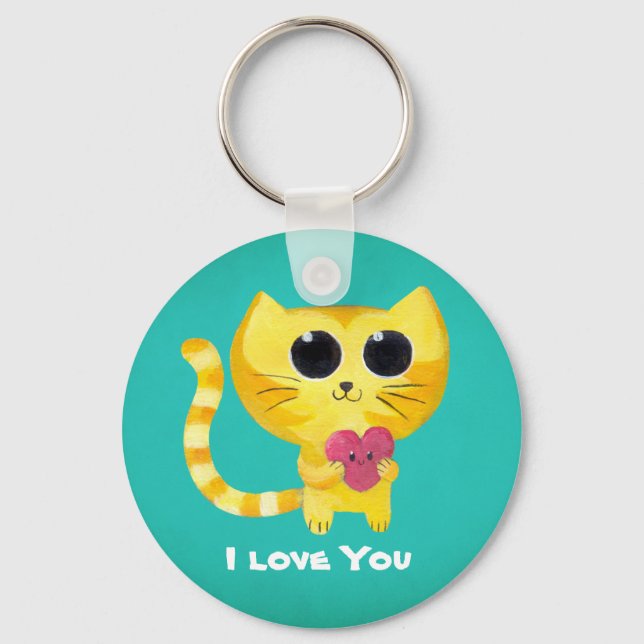 Llavero Gato romántico lindo con corazón (Anverso)