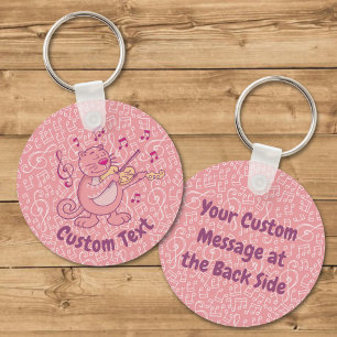 Llavero Gato rosado con cadena de claves de violín