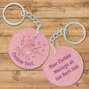Llavero Gato rosado con cadena de claves de violín