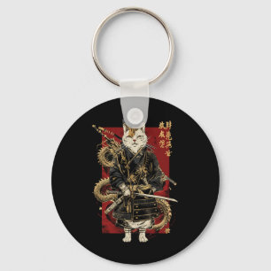 Llavero Gato samurai con kanji japonés dragón