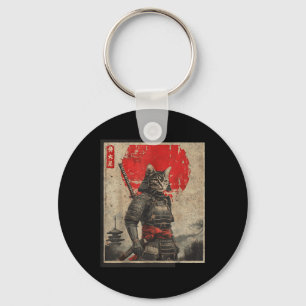 Llavero Gato samurai vintage gráfico japonés tees Mens Uki