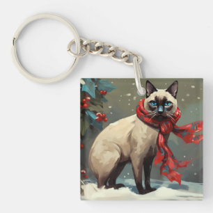 Llavero Gato siamés en Navidad con nieve