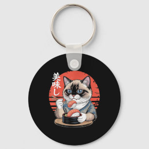 Llavero Gato siamés japonés comiendo sushi Kawaii Anime Ca